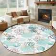 thumbnail image 1 of Turquoise Coral Conch Round Living Room Rugs 6 ft, Starfish Turtle Shell Wood Grain Washable Area Rug with Non-Slip Sturdy Edge Binding Round Carpet for Kitchen Office Bedroom, 1 of 9