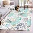 thumbnail image 1 of Turquoise Coral Conch Washable Area Rugs 4'x6', Starfish Turtle Shell Wood Grain Low Pile Throw Living Room Rug Non-Slip Sturdy Edge Binding Carpet for Indoor Entryway Bedside Kitchen, 1 of 9
