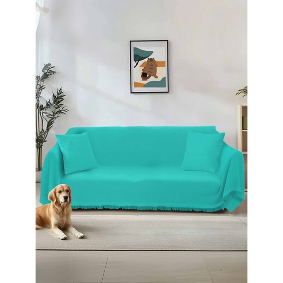 Turquoise Couch Cover, Modern Pure Turquoise Oversized Sofa Cover Blanket for 3 Cushion Couch, Sectional Sofa Slipcover Furniture Protector for Living Room Bedroom 71''x150''