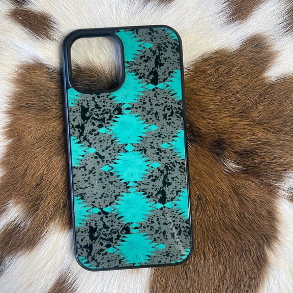 Turquoise Cow Print Aztec Western Case for iPhone 17 16 15 14 13 12 11 Pro Max