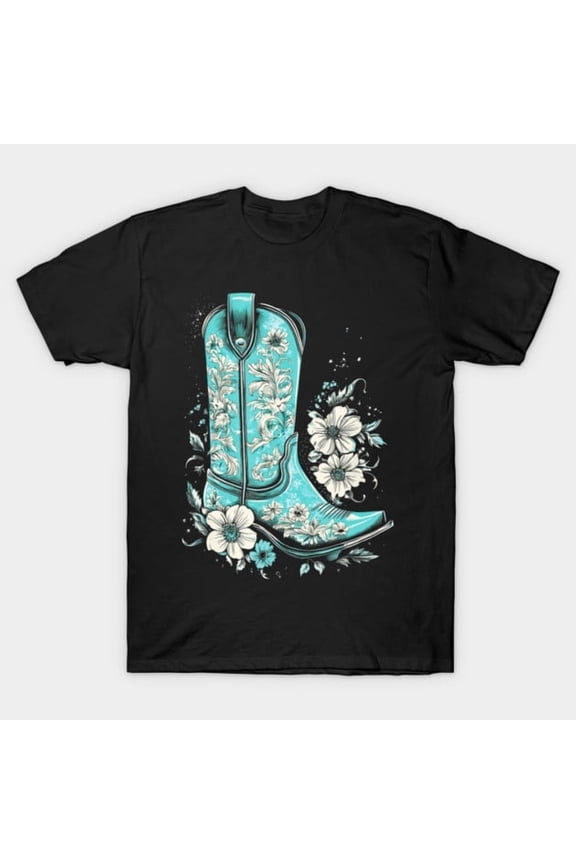 Turquoise Cowboy Boot Floral Funny Gift For Cowgirls Retro Western Art G4674 T-Shirt, for men and women, Up to Size 5XL