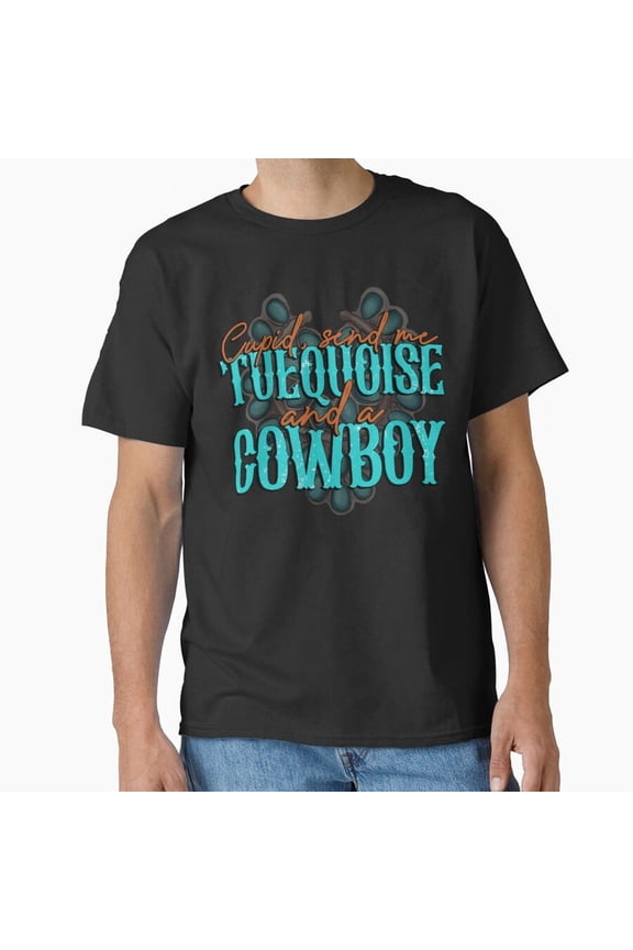 Turquoise Cowboy Funny Western Christmas Holiday Jewelry Graphic Unisex T-Shirt, for men & women, up to size 5XL