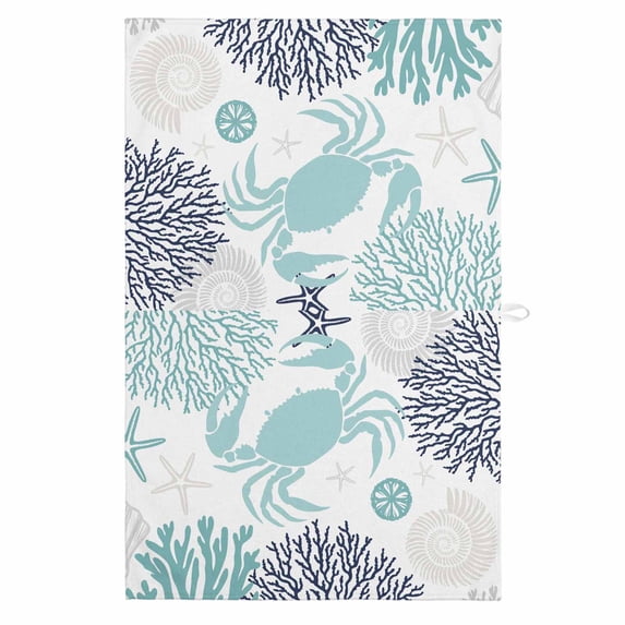 Turquoise Crab Coastal 1 Pack Kitchen Towel, Water Absorbent Dish Towel, Summer Coral Nautical Decorative Hand Towels - Quick Drying Cloth for Cooking Baking, 18x28 Inch