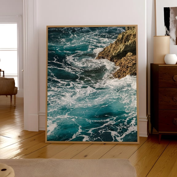 Turquoise Crashing Wave Print, Coastal Beach Photography Home Decor #2590, Unframed Canvas Size 12x18