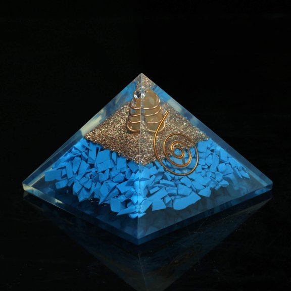 Turquoise Crystal Orgone Pyramid EMF Protection Meditation Energy Generator
