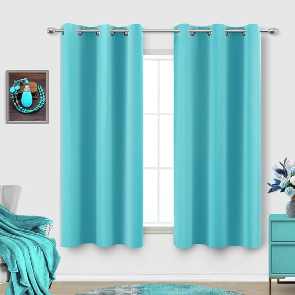 Turquoise Curtafor Kitchen Window Bathroom Blackout 45 Inch Length 2 Panels Set Light Teal Room Decor Short Small Windows
