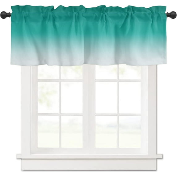 Turquoise Curtain Valance for Windows Teal Green Ombre Rod Pocket Valance Window Treatments Gradient Gradual Color Short Curtains for Kitchen Windows Bathroom Bedroom 54 x 18 inch