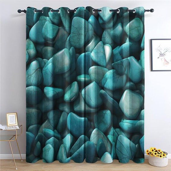 Turquoise Curtains Blackout for Living Room, Teal Stone Rock Modern Abstract Bedroom Curtains, Thermal Insulated Room Darkening Grommet Patterned Drapes for Windows 42"W x 84"L (Pack of 2)