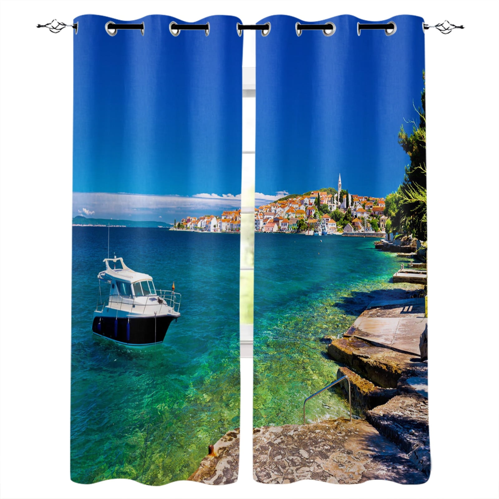 Turquoise Curtains Tropical Palm Trees on Island Ocean Beach Through ...