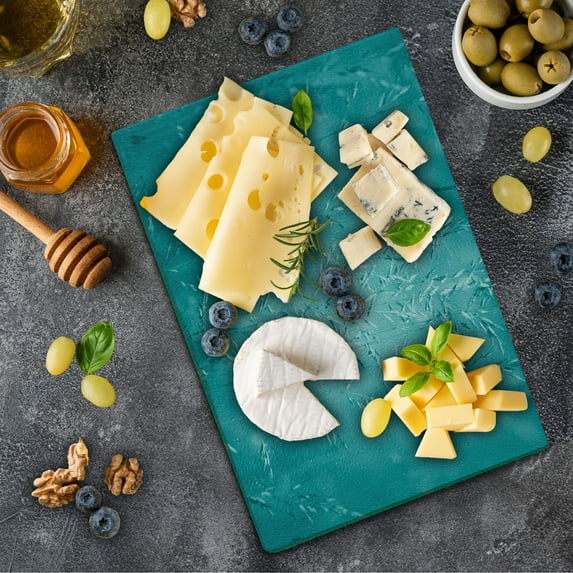 Turquoise Cutting Board, Blur Meadow Grass Plant Herb in Countryside Rural Seasonal Picture Artwork, Decorative Tempered Glass Cutting and Serving Board, Small Size, Blue, by Ambesonne