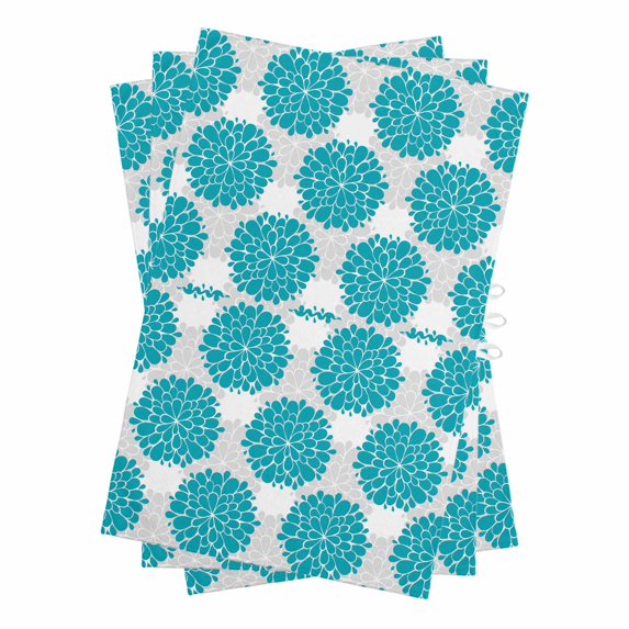 Turquoise Dahlia Kitchen Towels Set of 3, Water Absorbent Dish Towel, Country Gray Abstract Floral Flowers Decorative Hand Towels - Quick Drying Cloth for Cooking Baking, 18x28 Inch