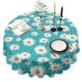 thumbnail image 1 of Turquoise Daisy Flower Pattern Round Tablecloth 60"x60",Wrinkle Wipeable Table Cloth for Kitchen Dining Room Picnic Patio Party, 1 of 6