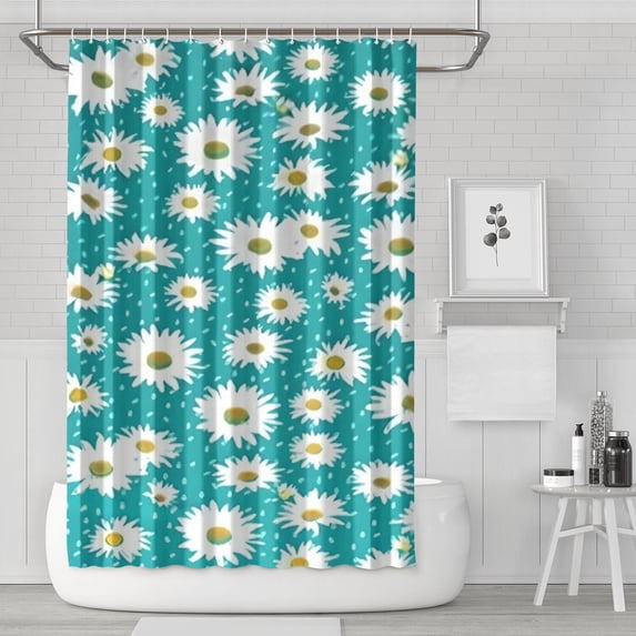 Turquoise Daisy Flower Pattern Shower Curtain 72"x72" ,Bathroom Decorative Shower Curtains Set with 12 Hooks,Modern Waterproof Washable Shower Curtain
