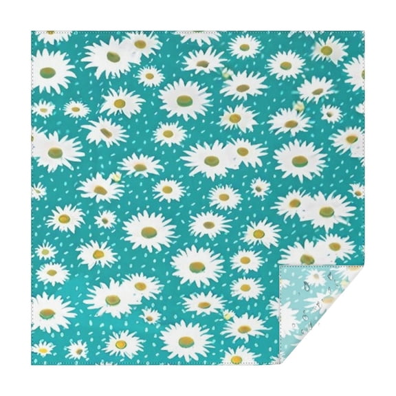 Turquoise Daisy Flower Pattern Square Tablecloth,Waterproof Square Table Cover,Wipeable Spillproof Washable Table Cover for Home Kitchen Party Decor 42"X42"(107x107cm)