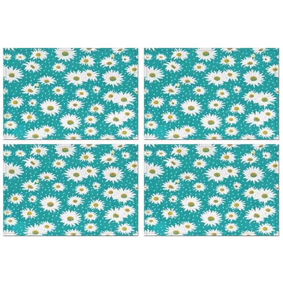 Turquoise Daisy Flower Pattern Summer Placemats Table Placemats Set Of 4-Linen Kitchen Washable Placemats Table Mats 11.8"x17.7" Non-Slip Heat Resistant