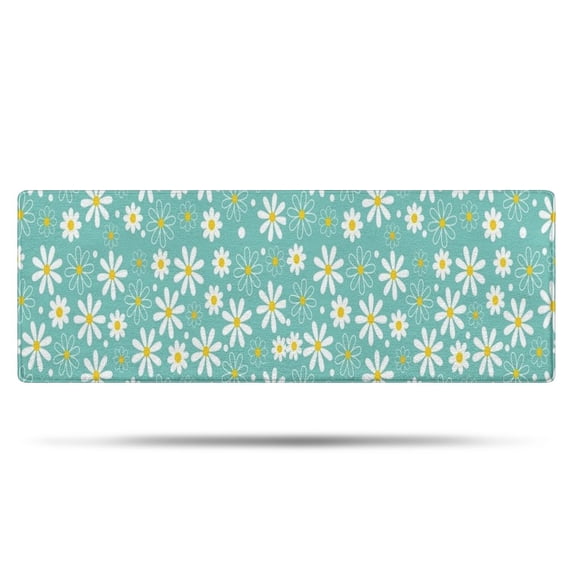 Turquoise Daisy Flower Yellow Centers Pattern Bathroom Rugs Mat,Non Slip Microfiber Bathroom Rug,Rubber Backing,Soft Bathroom Mats for Bathroom Floor,Tub and Shower,47x17in(120x43cm)