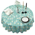 thumbnail image 1 of Turquoise Daisy Flower Yellow Centers Pattern Round Tablecloth 60"x60",Wrinkle Wipeable Table Cloth for Kitchen Dining Room Picnic Patio Party, 1 of 6