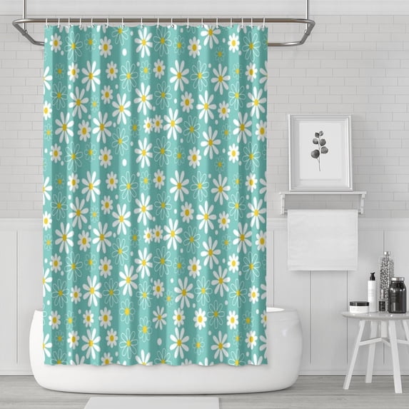 Turquoise Daisy Flower Yellow Centers Pattern Shower Curtain 72"x72" ,Bathroom Decorative Shower Curtains Set with 12 Hooks,Modern Waterproof Washable Shower Curtain