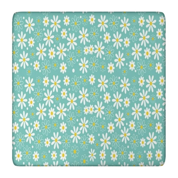 Turquoise Daisy Flower Yellow Centers Pattern Square Fitted Tablecloth with Elastic Edge,Square Table Cover,Washable Elastic Table Cover for Home Kitchen Party Decor 36"x36"