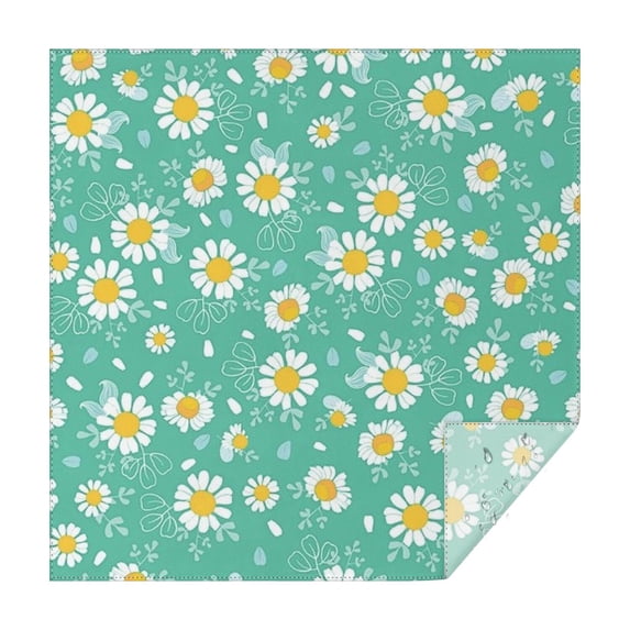 Turquoise Daisy Flower Yellow Centers Pattern Square Tablecloth,Waterproof Square Table Cover,Wipeable Spillproof Washable Table Cover for Home Kitchen Party Decor 42"X42"(107x107cm)