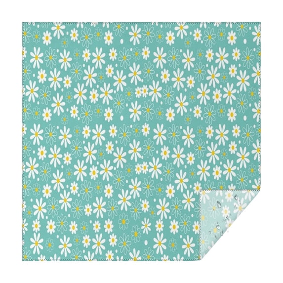 Turquoise Daisy Flower Yellow Centers Pattern Square Tablecloth,Waterproof Square Table Cover,Wipeable Spillproof Washable Table Cover for Home Kitchen Party Decor 42"X42"(107x107cm)