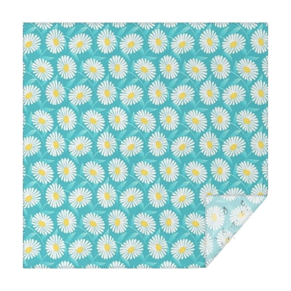 Turquoise Daisy Flower Yellow Centers Pattern Square Tablecloth,Waterproof Square Table Cover,Wipeable Spillproof Washable Table Cover for Home Kitchen Party Decor 52"x52"(132x132cm)