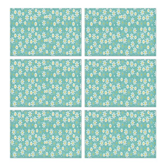 Turquoise Daisy Flower Yellow Centers Pattern Summer Placemats Table Placemats Set Of 6-Linen Kitchen Washable Placemats Table Mats 11.8"x17.7" Non-Slip Heat Resistant