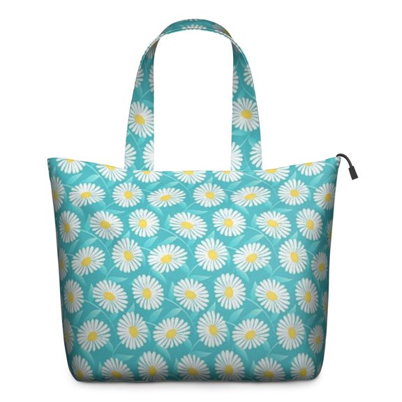 Turquoise Daisy Flower Yellow Centers Pattern Travel Tote Bags for Women Carry On,Large Weekender Bags for Women Travel,Multi Functional Duffle Bag for Work,Shopping,Sports