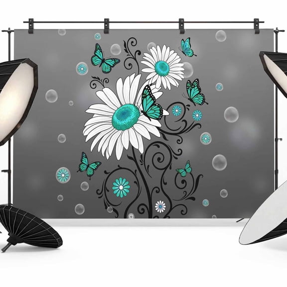 Turquoise Daisy Photography Backdrop 7x5FT, Bubble Butterfly Grey Grey Background Photo Backdrops, Background for Photography Studio Photo Studio Background, Back Drop for Photoshoot