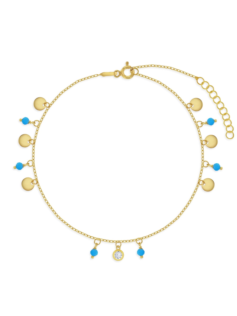 Turquoise Dangle Preteen / Teen Anklet 7.5-9.5 - Sterling Silver