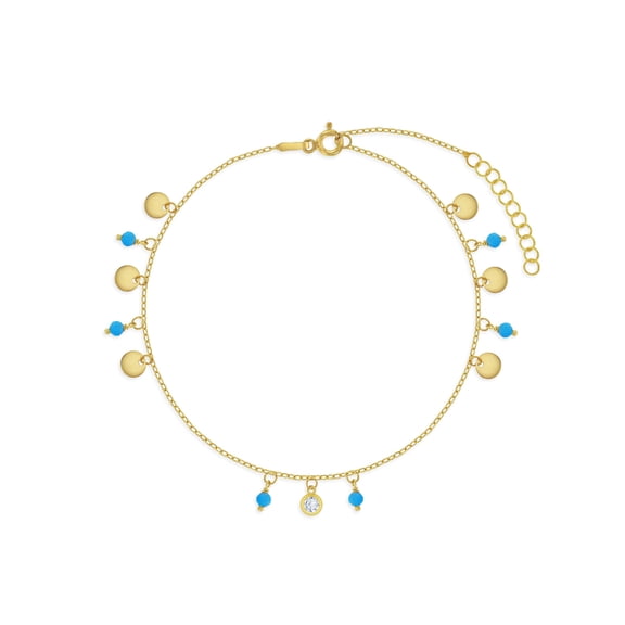 Turquoise Dangle Preteen / Teen Anklet 7.5-9.5 - Sterling Silver