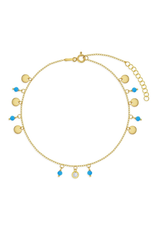 Turquoise Dangle Preteen / Teen Anklet 7.5-9.5 - Sterling Silver