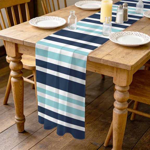 Turquoise Dark 4.5ft Cheesecloth Table Runner for Dining 19"x55", Blue Striped Minimalist Contrast Vertical Stripes Kitchen Dinner Sheer Tulle Chiffon Dresser Scarf, Holiday Party Decorations