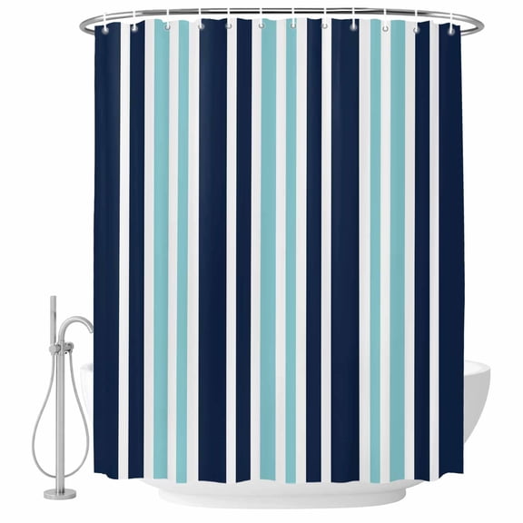 Turquoise Dark Shower Curtain for Bathroom, Blue Striped Minimalist Contrast Vertical Stripes Waterproof Machine Washable Shower Curtain Set with Hooks, Bath Decoration for Home Bathtub Stall 72"x78"