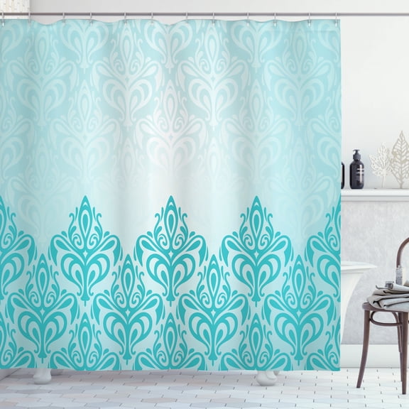 Turquoise Decor Shower Curtain Set, Decorative Retro Medieval European Victorian Gradient Royal Pale Patterns Artwork Print, Bathroom Accessories, 69W X 70L Inches, By Ambesonne
