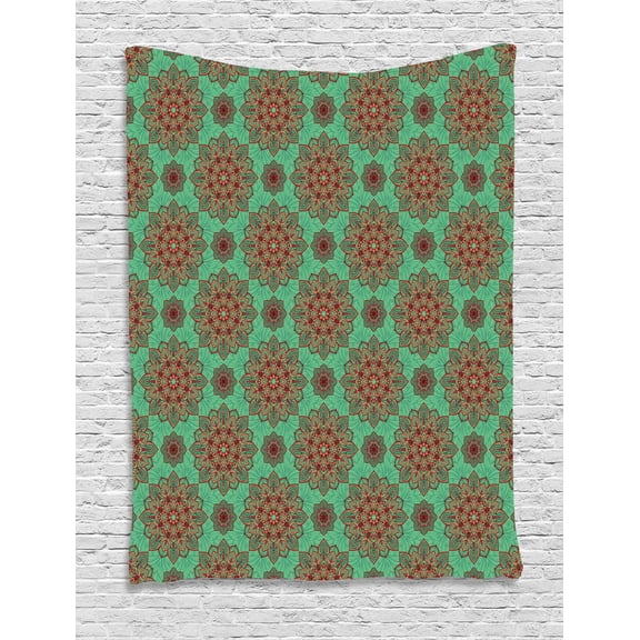 Turquoise Decor Wall Hanging Tapestry, Eastern Oriental Pattern Of Mandala Traditional Indian Geometric Tribal Artwork, Bedroom Living Room Dorm Accessories, By Ambesonne