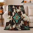 thumbnail image 1 of Turquoise Diamond Motif On Hide Look With Feather Shapes Pumpkins Lantern And Mantel Rustic Geometric Art, Soft Flannel Blanket for Bedroom and Living Room, 1 of 7