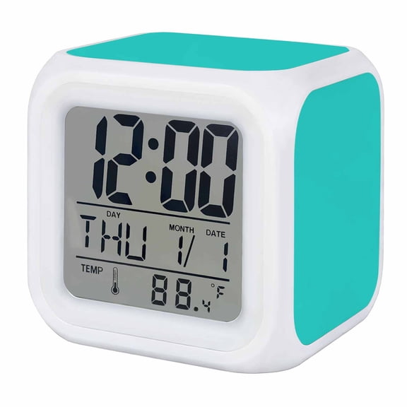 Turquoise Digital Alarm Clock for Bedrooms, Smart LED Alarm Clock with 7 Color Changing Night Light, Modern Pure Turquoise Silent Wake Up Clocks for Sleep Study Cooking 3.2"x3.2"