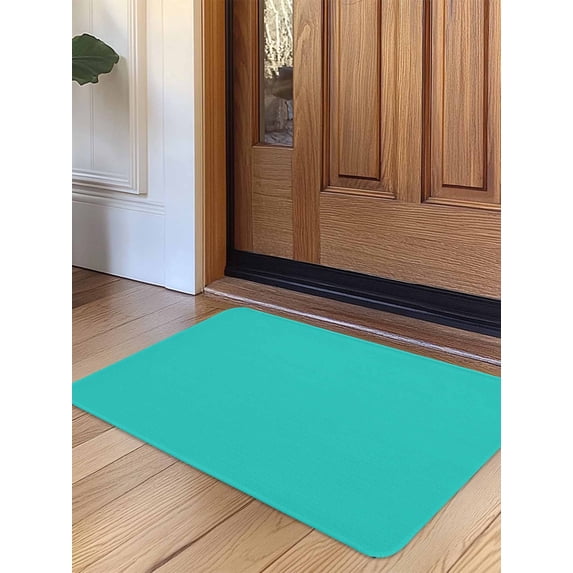 Turquoise Door Mat Indoor Outdoor Entrance, Non Slip Small Rug for Kitchen Bathroom Entryway Rug, Modern Pure Turquoise Washable Doormat Floor Mat for Office Home Decor 16x24 Inch