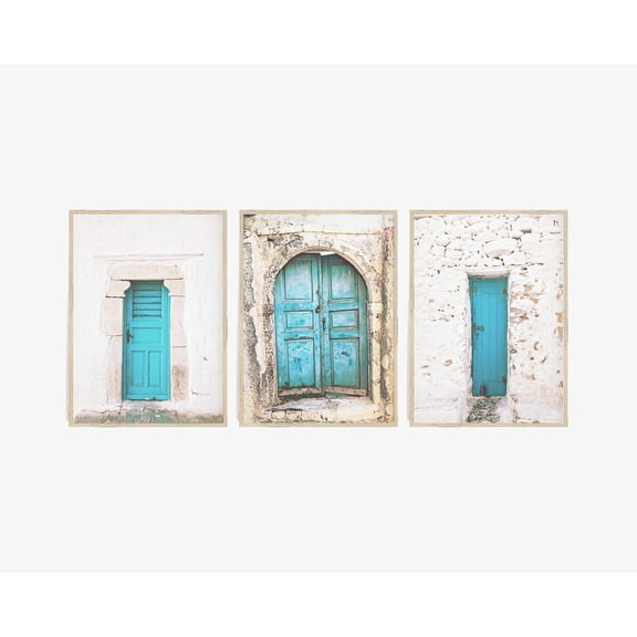 Turquoise Doors Print Set Blue Old Door Architecture Travel Photo Set 3 Unframed Paper Print 16x24