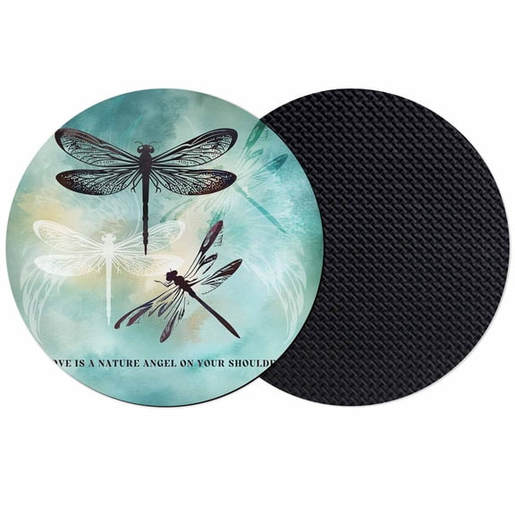 Turquoise Dragonfly Coasters Set of 2, Country Gradient Black Animals Absorbent Coasters for Drinks, Coaster for Bar Office Dining Coffee Table Accessories Decor, Non Slip Round Desk Coaster
