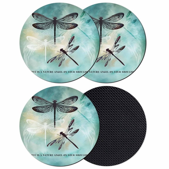 Turquoise Dragonfly Coasters Set of 4, Absorbent Coasters for Drinks, Country Gradient Black Animals Coaster for Desk Coffee Table Protection, Home Decor House Warming Gifts 4"