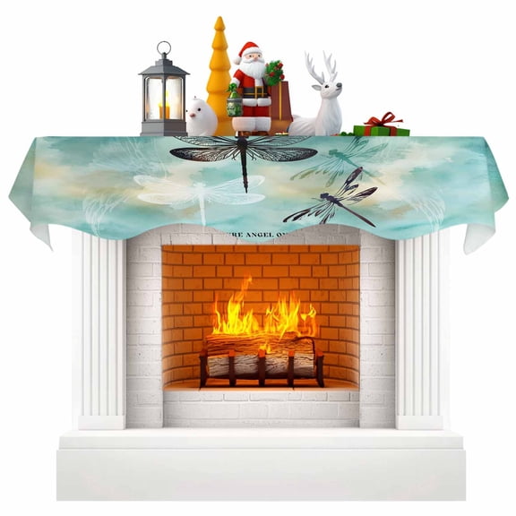 Turquoise Dragonfly Fireplace Mantel Scarf Table Runner, Country Gradient Black Animals Winter Garland Mantel Top Tablerunners Dresser Scarves Cover Decorations for Windows Party Living Room 60"x17"