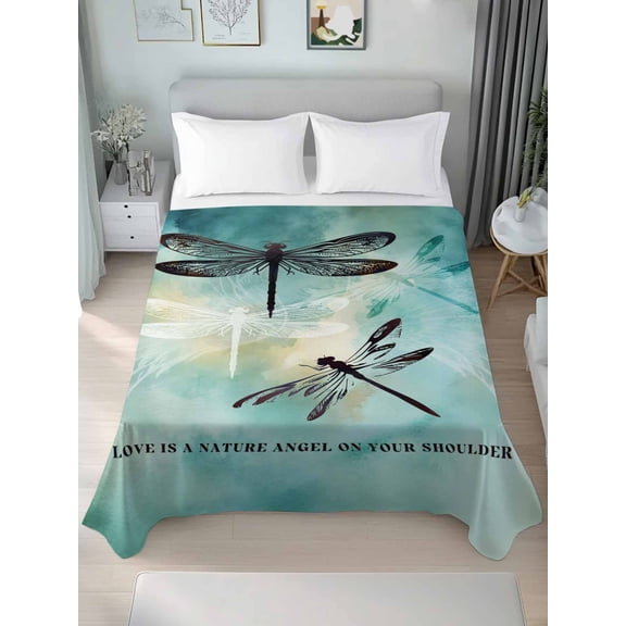 Turquoise Dragonfly Twim Size Flat Sheet, Wrinkleproof & Fadeproof Cooling Flat Bed Sheet Only, Country Gradient Black Animals Breathable Soft Bedding Top Sheets 66 x 96 Inches
