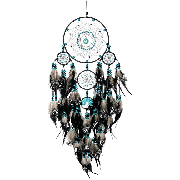 Turquoise Dream Catcher Wall Decor, Large Dream Catchers with Tree of Life Design, Natural Feathers and Boho Beads, Handmade Woven Boho Dreamcatchers for Bedroom Living Room Decoration