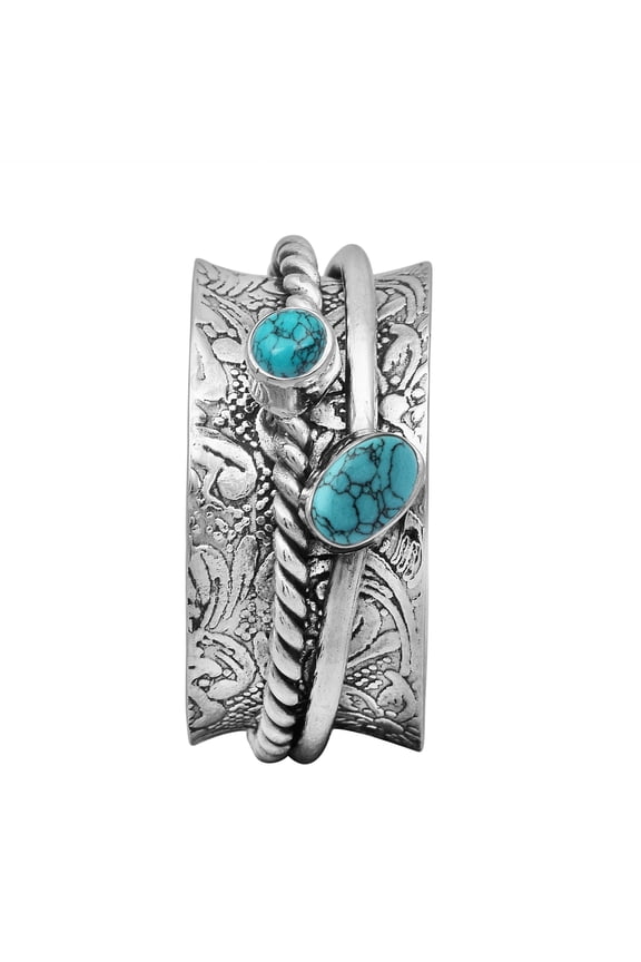 Turquoise Dual Band 925 Sterling Silver Spinner Valentines Day Gift Ring US-8