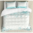 thumbnail image 1 of Turquoise Duvet Cover Set, Abstract Floral Flowers Pattern Classic Design Illustration, Decorative 3 Piece Bedding Set with 2 Pillow Shams, Calking Size, Teal Turquoise White, by Ambesonne, 1 of 3