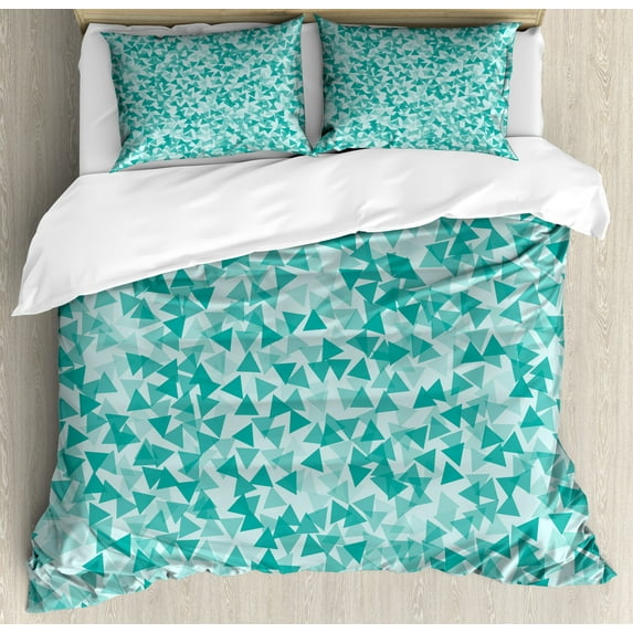 Turquoise Duvet Cover Set, Abstract Triangle Shape in Modern Contemporary Geometrical Design Art, Decorative 3 Piece Bedding Set with 2 Pillow Shams, King Size, Turquoise Teal, by Ambesonne