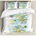 thumbnail image 1 of Turquoise Duvet Cover Set, Chamomiles Flower Blossom Wildflower Blooms Summer Illustration, Decorative 3 Piece Bedding Set with 2 Pillow Shams, Queen Size, Pale Green Dark Green, by Ambesonne, 1 of 3