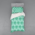 thumbnail image 1 of Turquoise Duvet Cover Set, Floral Pattern with Beryl Crystal Guilloche Flowers Carving Art Elements Image Print, Bedding Set with Shams and Fitted Sheet, 3 Sizes, by Ambesonne, 1 of 3